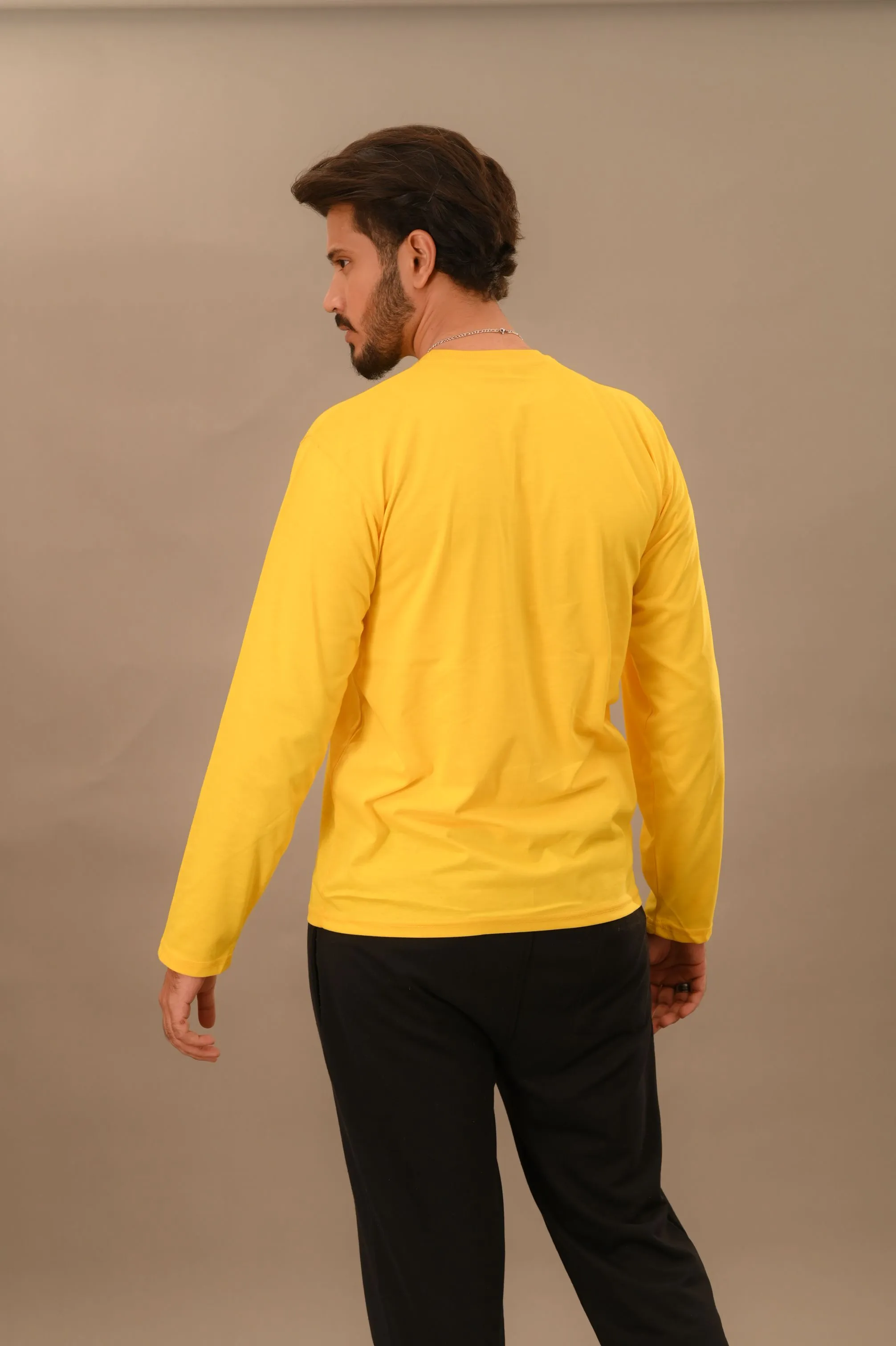 Mens Casual Yellow Full Sleeve T-Shirt - Comfortable & Stylish Wear