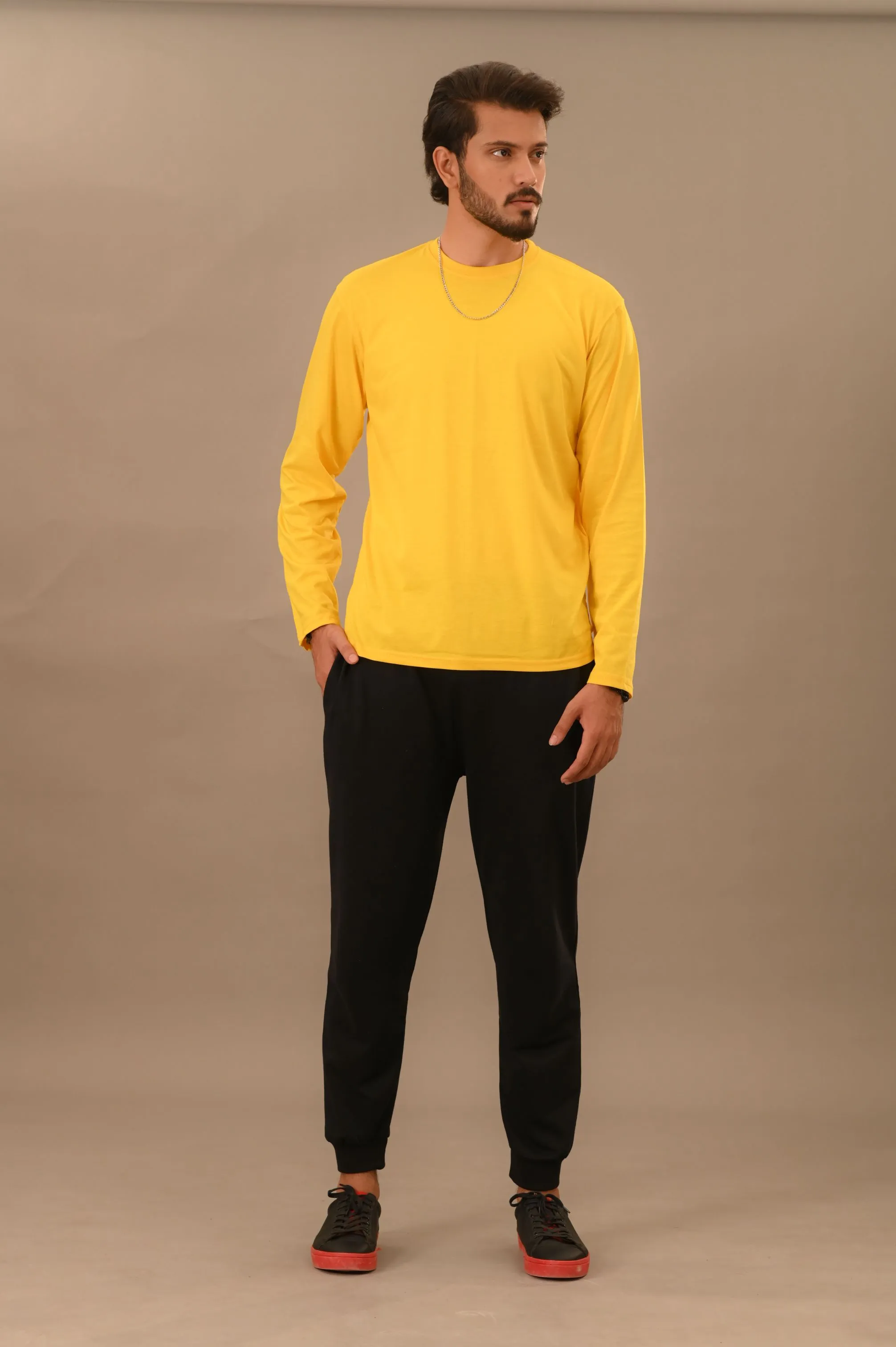 Mens Casual Yellow Full Sleeve T-Shirt - Comfortable & Stylish Wear